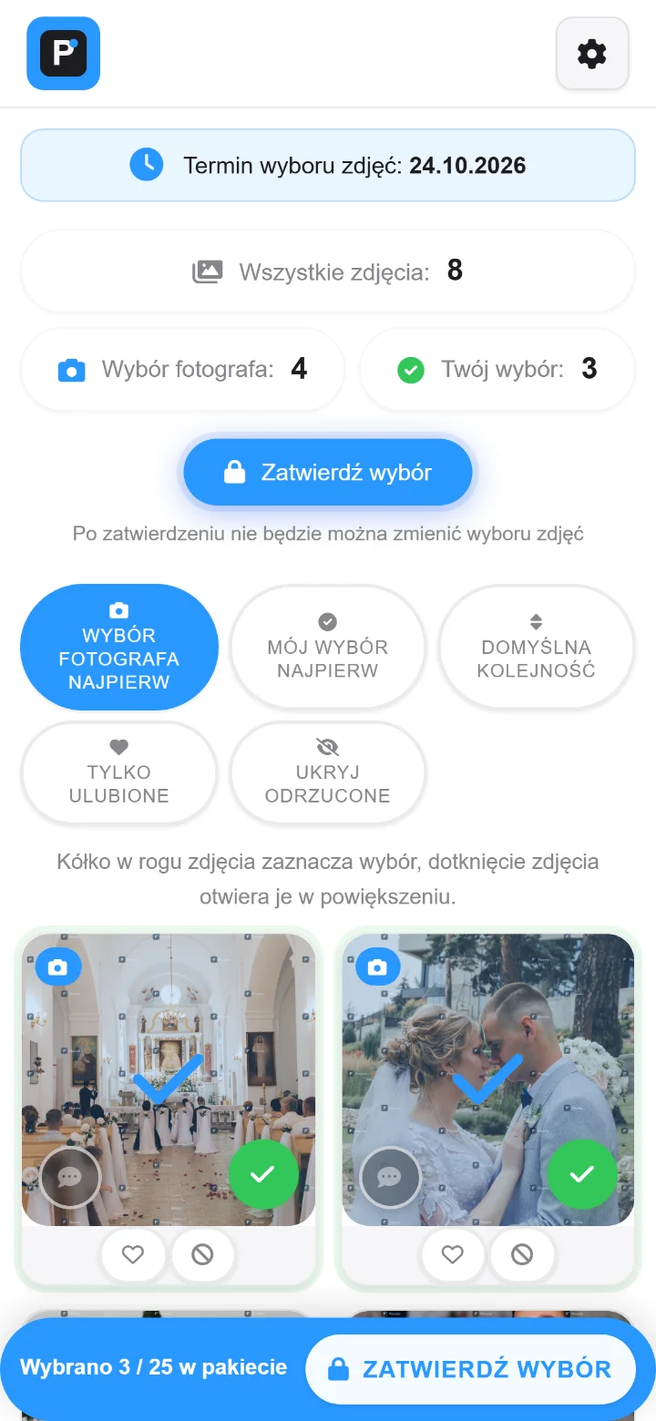 Galeria do wyboru zdjęć przez klienta