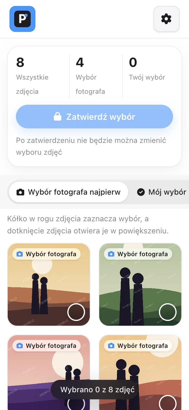 Galeria klienta na telefonie z kółkiem wyboru w rogu każdego zdjęcia