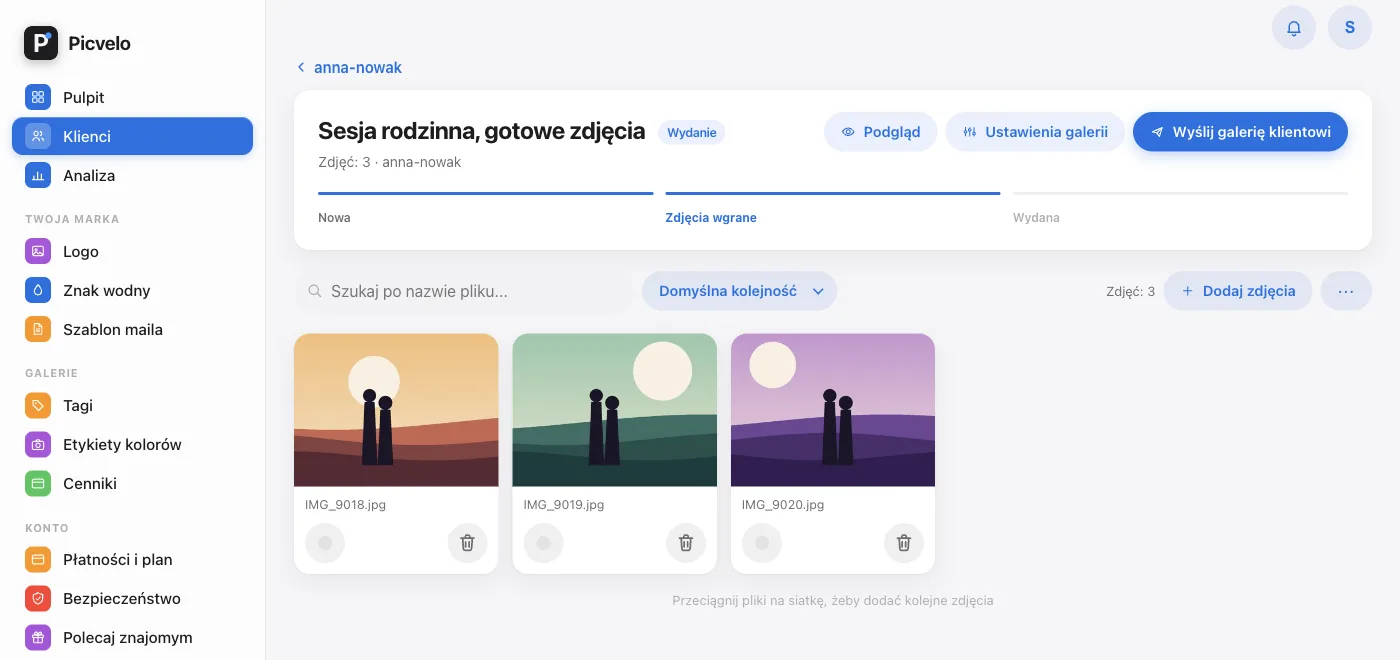 Galeria wydania z plakietką Wydanie i trzyetapowym paskiem postępu