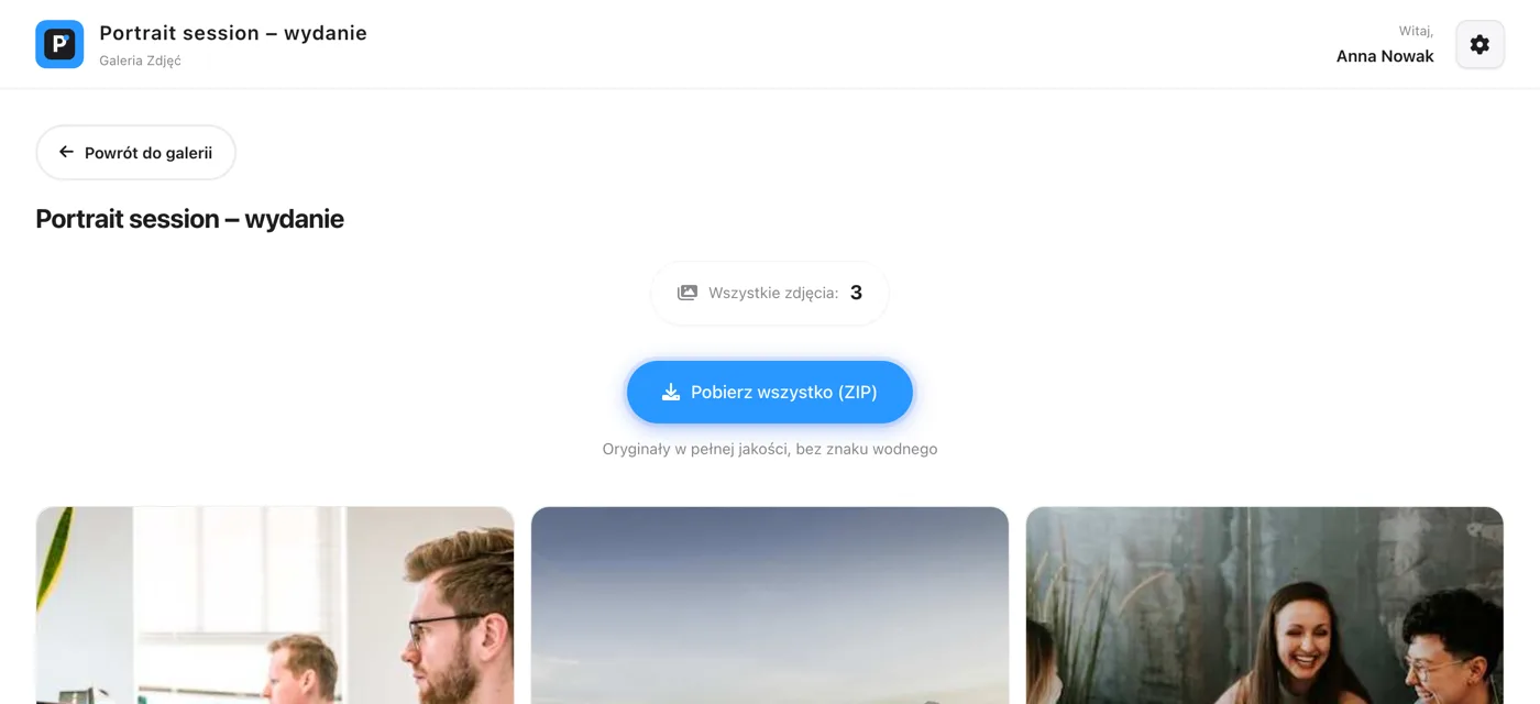 Galeria wydania z przyciskiem Pobierz wszystko (ZIP)