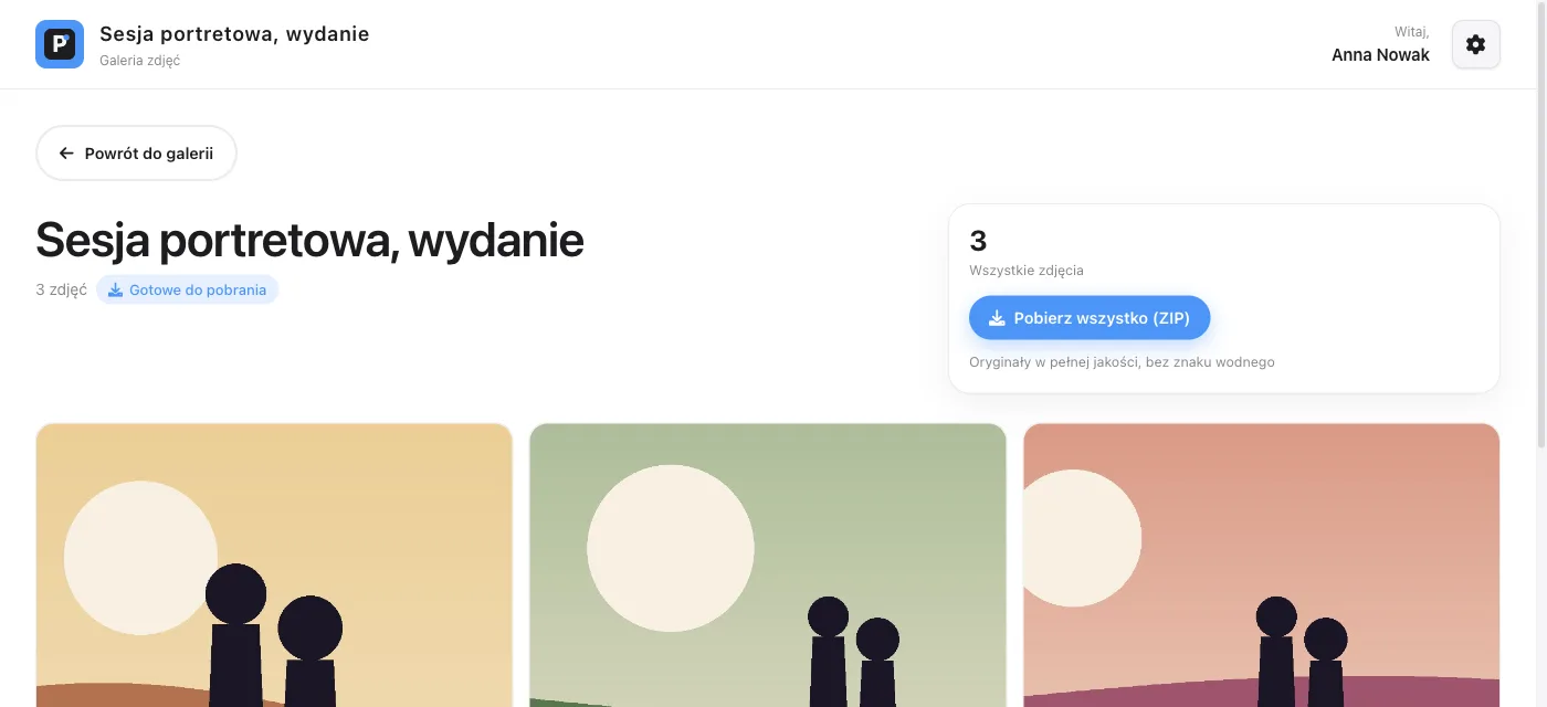 Galeria wydania z przyciskiem Pobierz wszystko (ZIP)