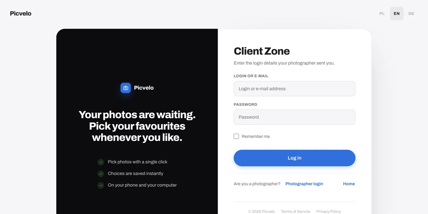Client Zone: the Login or e-mail and Password fields and the Remember me box