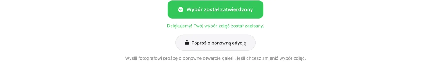 Plakietka Wybór został zatwierdzony i przycisk Poproś o ponowną edycję