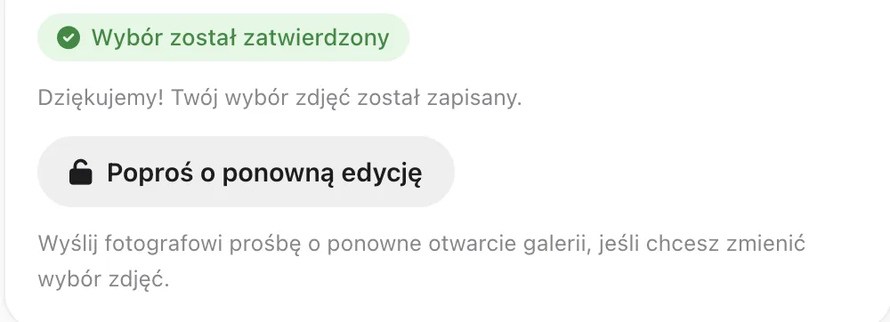 Plakietka Wybór został zatwierdzony i przycisk Poproś o ponowną edycję