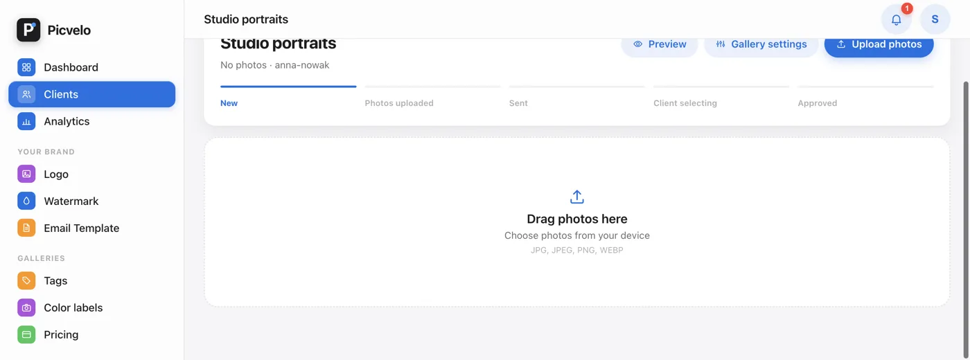 The More menu above the photo grid with the Delete all photos command