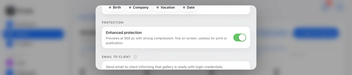 The Enhanced protection switch in the gallery settings