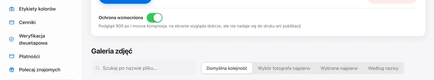 Przełącznik Ochrona wzmocniona pod strefą wgrywania