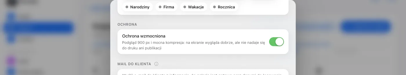 Przełącznik Ochrona wzmocniona w ustawieniach galerii