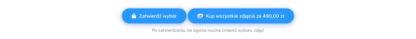 Pasek akcji w galerii klienta z przyciskiem Kup wszystkie zdjęcia za 490 zł