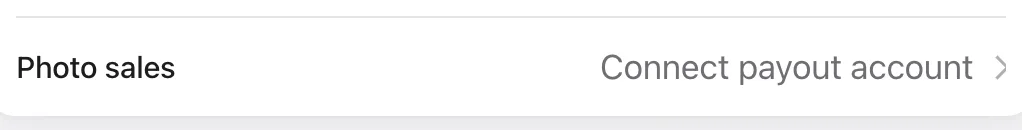 The Photo sales row with the Connect payout account button