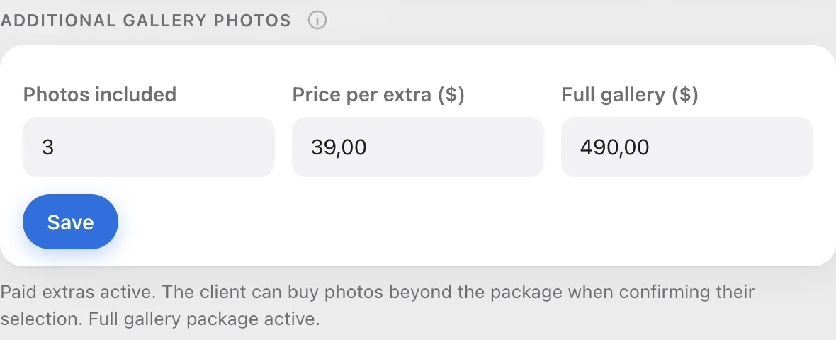Filled-in sales fields and the Paid extras active message