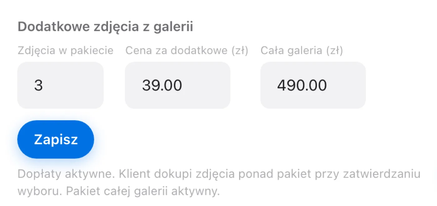 Pole Cała galeria wypełnione kwotą 490 zł
